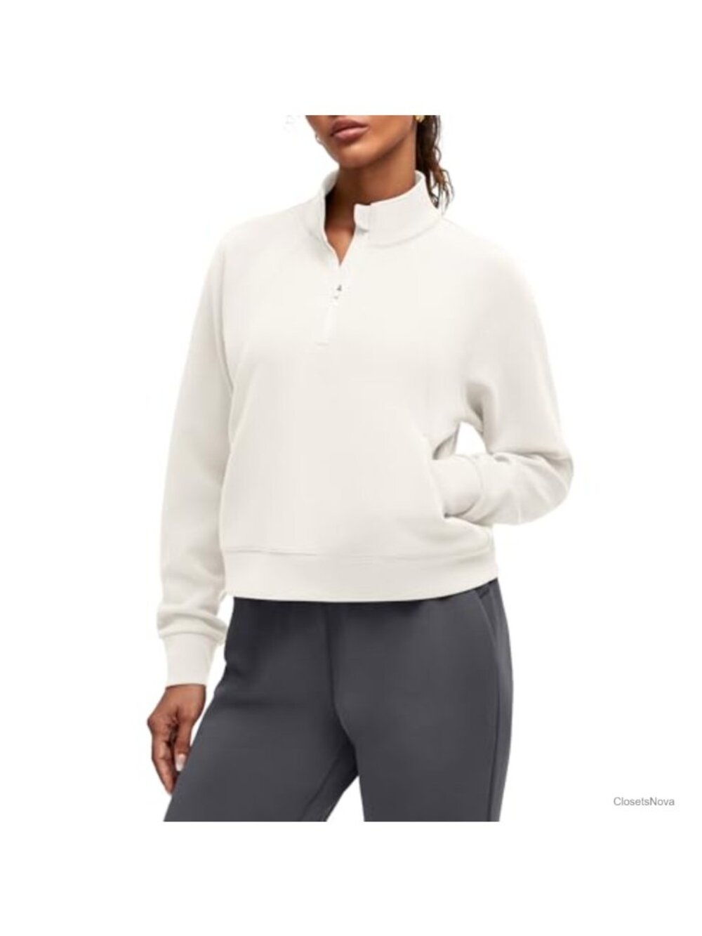 Modal Soft Half-Zip Pullover Mock Neck Sweatshirt with Pockets
